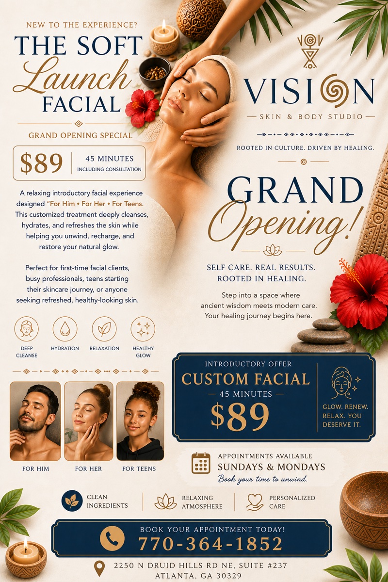 Folleto del Soft Launch Facial - oferta de gran inauguración